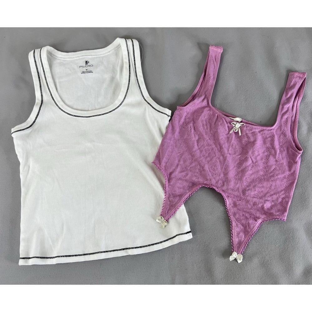 Anthropologie Pilcro Lot Of‎ 2 Tanks Tops Sz Medium White / Pink